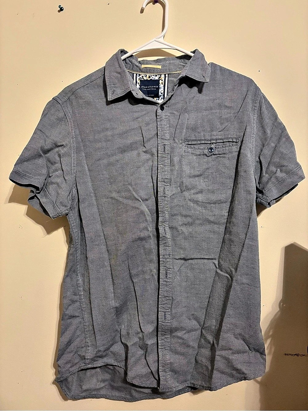 Denim & Flower Men's Striped Short Sleeve Shirt in Navy